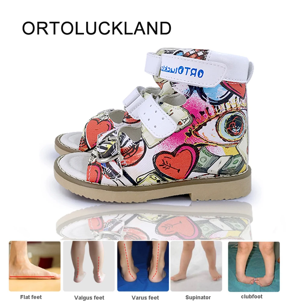 Ortoluckland Kid Girls Sandals Orthopedic Leather Shoe For Children Summer Buckle Strap Arch Support Flatfeet Footwear 3 4 5Year