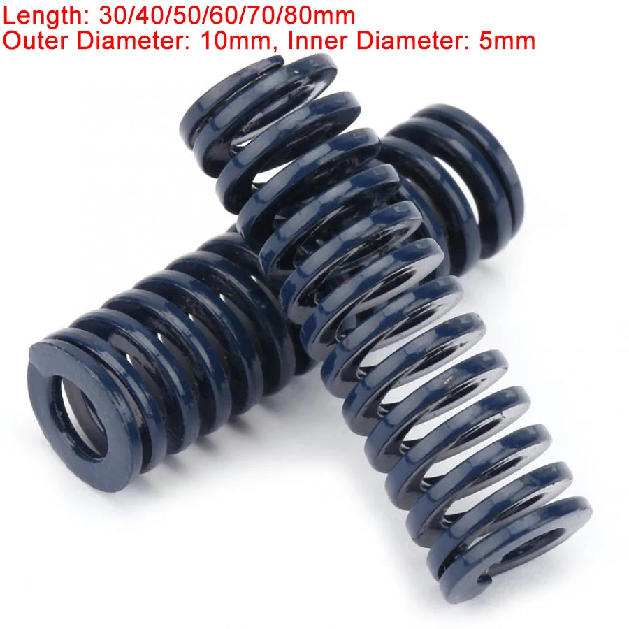 2Pcs OD 10mm ID 5mm Length 30/40/50/60/70/80mm High Accuracy Steel Blue Light Load Mould Stamping Die Spring Compression Spring