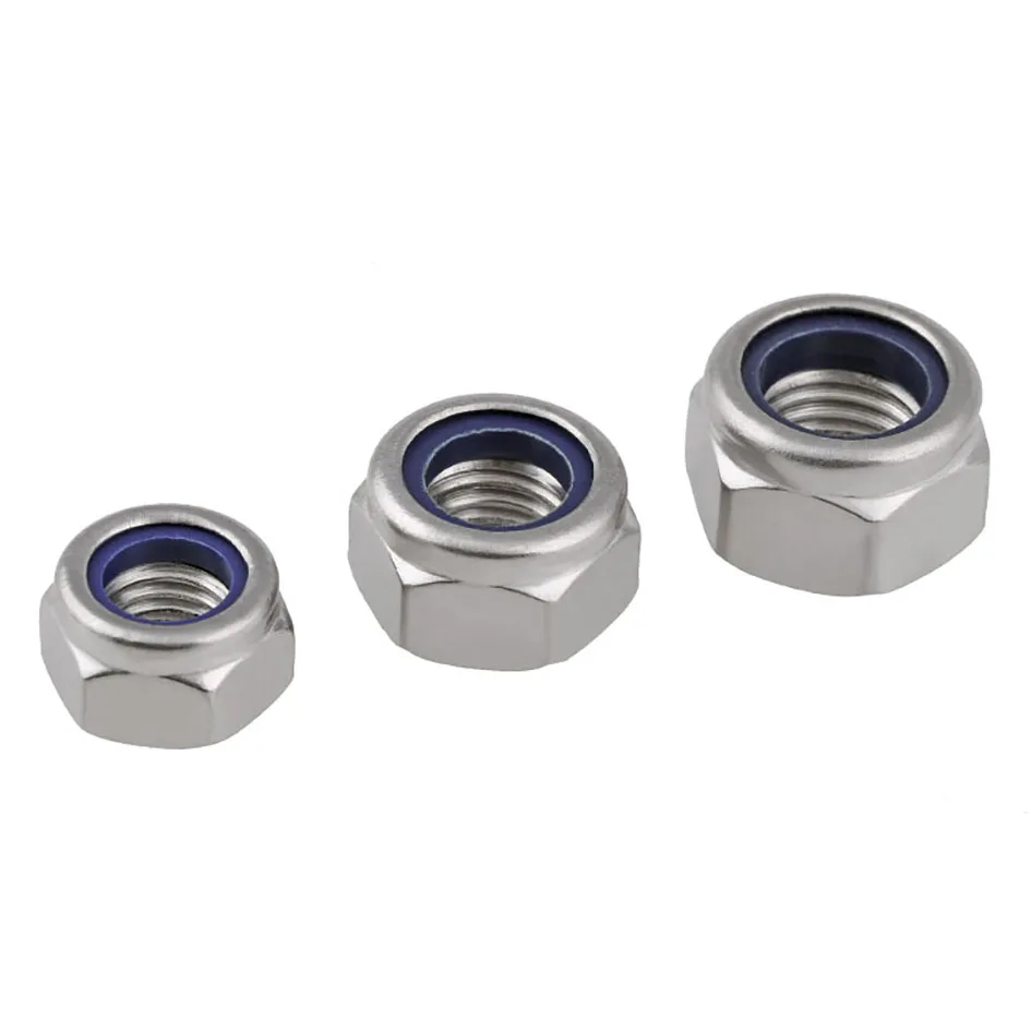 M3 M4 M5 M6 M8 M10 M12 Hex Nylon Insert Lock Nut 316 Stainless Steel DIN985 Hexagon Self-locking Nylock Locknut