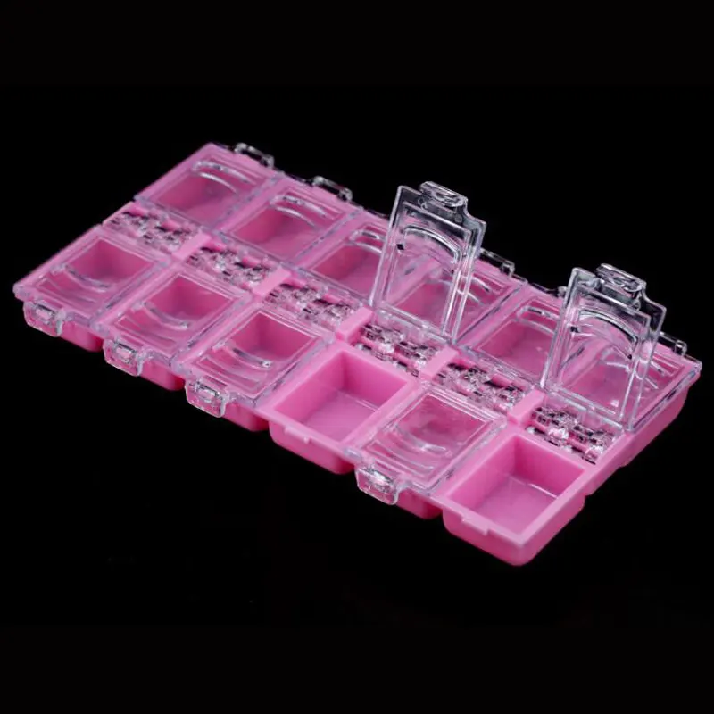 Nail Art Storage Box Case Organizer False Tips Rhinestones Gems Beads Accessories Clear Plastic Empty Container