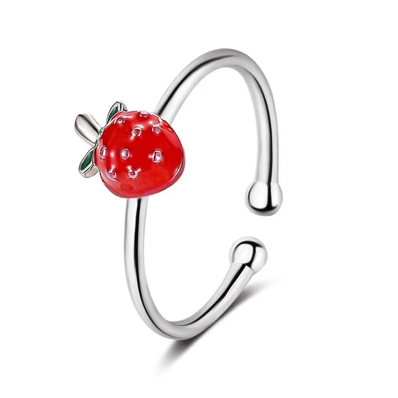 Japanese Korean Web Celebrity Girl Heart Lovely Strawberry Fruit Ring Sister Gift Women Girls Open Adjustable Ring Accessories