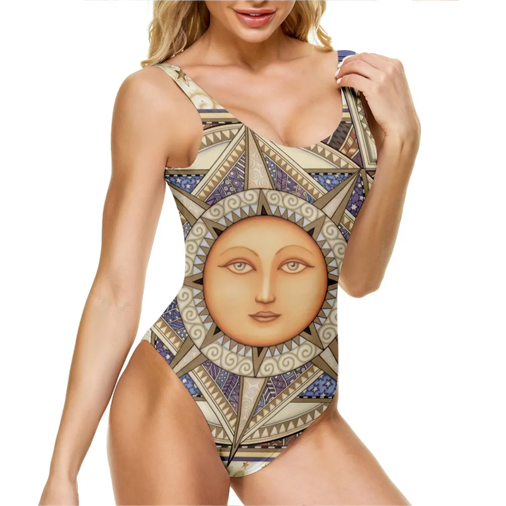 Swimsuit Female Body Shaping Sun Print One-piece Sexy Backless Large Size Swimsuit Female Beach Bikini Ladies Swim Wear