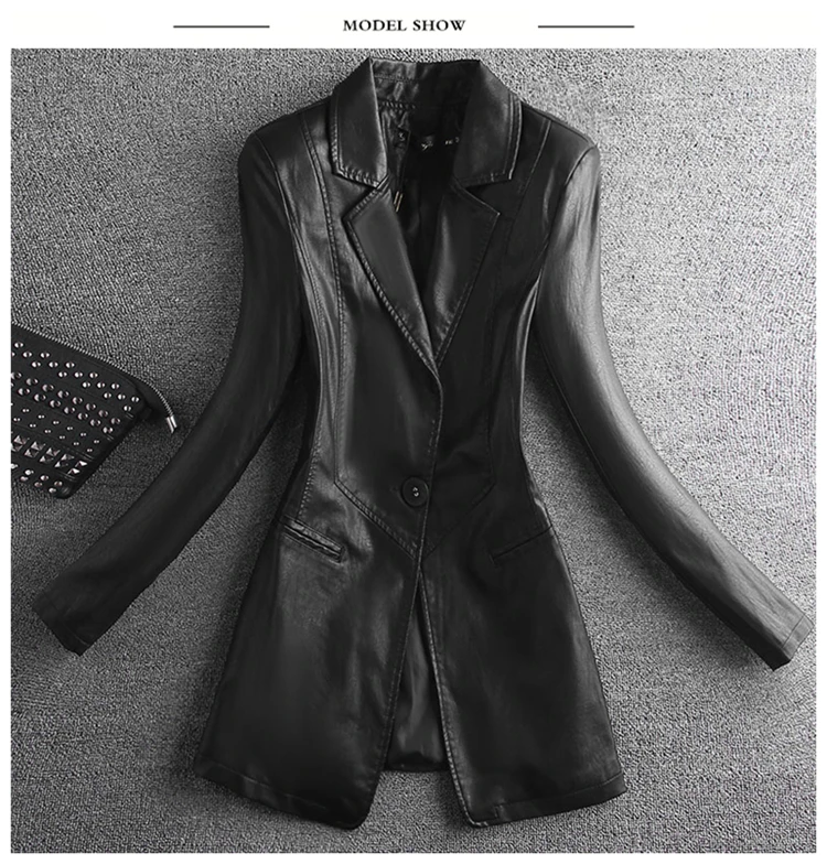 Lautaro Spring Elegant Black Light Soft Faux Leather Blazer Long Sleeve Slim Fit Luxury Women Blazers and Jackets Fashion 2021