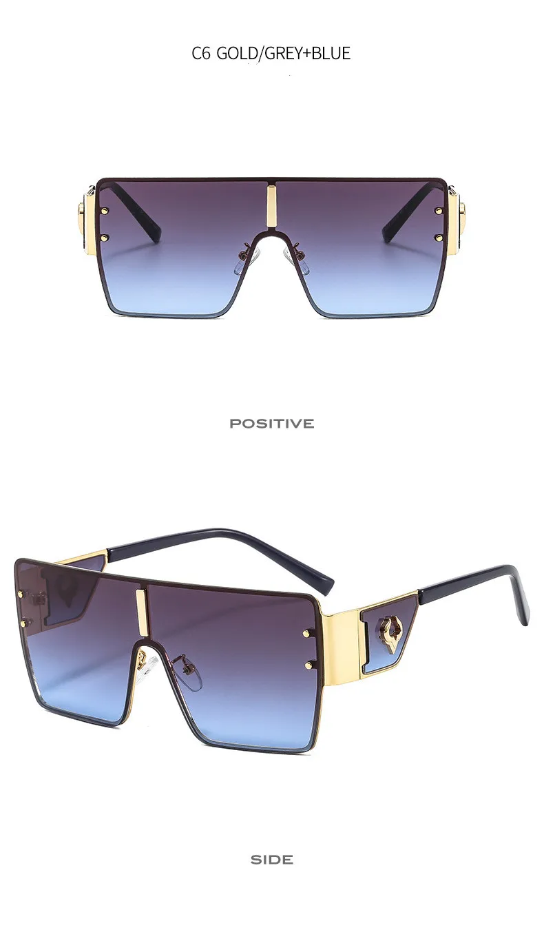 Vintage Punk Übergroße Sonnenbrille Männer Designer Fahren Gläser Frauen Luxus Retro Quadratischen Metall Rahmen UV400 Brillen – Detail 12