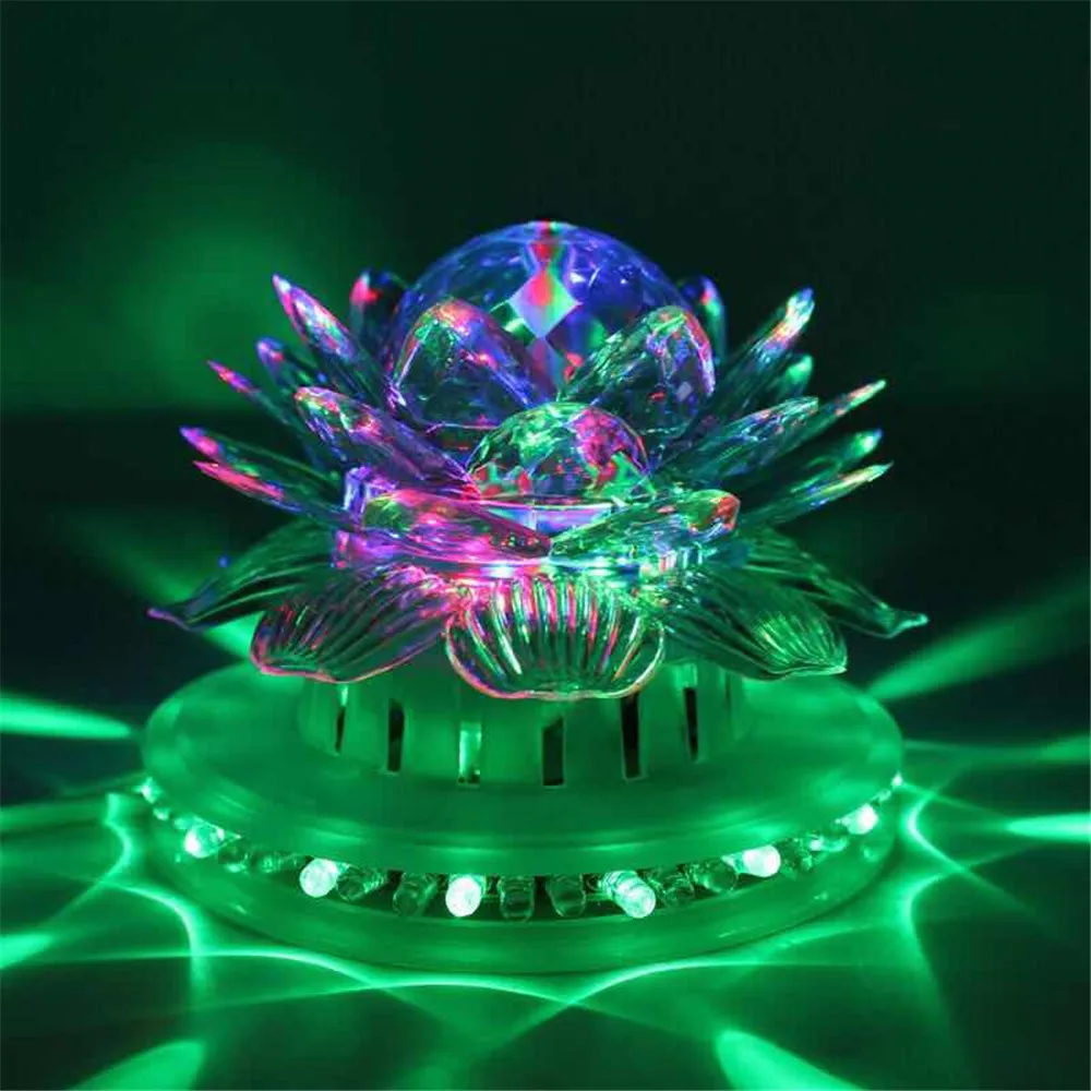 RGB LED DJ Disco Stage Light Auto Rotating Lotus Shape Magic Ball Lamp for Wedding Christmas Holiday Party KTV Bar Decoration