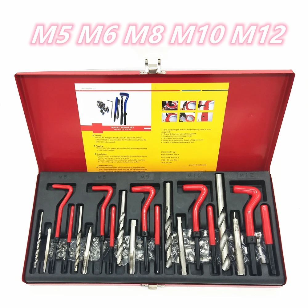 

131Pcs/set M5 M6 M8 M10 M12 Engine Block Restoring Damaged Thread Repair Tool Kit Helicoil Coarse Crowbar Car Repair Tools