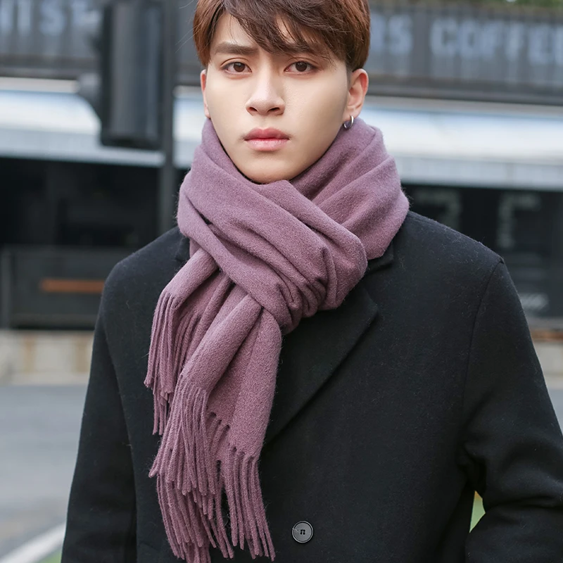 100% Wool Scarf Men Fashion Purple Echarpe Luxury Brand Bufanda Hombre Winter Cashmere Scarf Male Warm Solid Pashmina Shawls