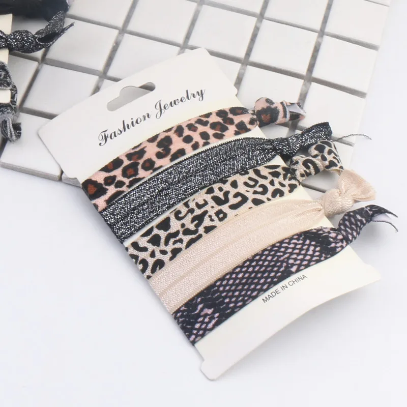 5pcs/set New Fashion Leopard Print Elastic Hair Bands Yoga Hair Ring Hair Accessories Women and Girls Headdress Hearwear