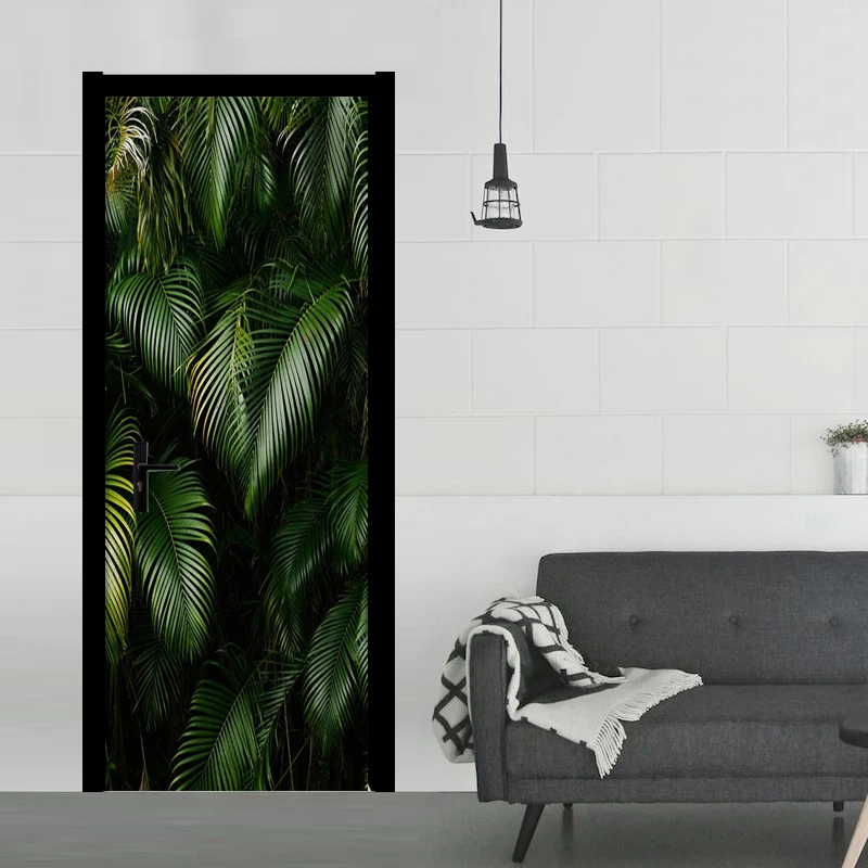 

Modern Green Plant Leaves Door Sticker Mural Waterproof Self-adhesive Vinyl Wall Paper for Living Room Bedroom Door Decoration