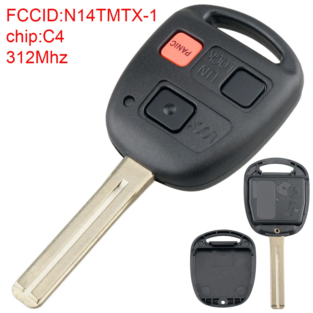 

312Mhz 3 Buttons Car Remote Key Fob with ID4C Chip N14TMTX-1 Fit for Lexus RX300 1999 - 2003