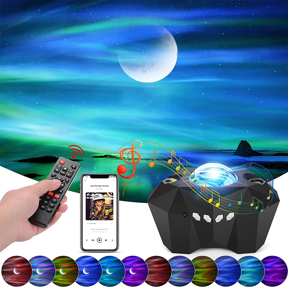 3in1 3D Aurora Laser Moon Starry Sky Projector Light Built in Music Speaker and timer 360° Dymaic Night Lamp Home Bedroom Decor