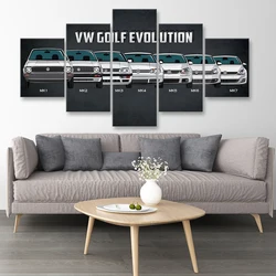 Vintage 5 Panels Canvas Art Hot VW Bus Sport Car Classic Poster Painting Living Room Wall Picture Print Home Decor Framework