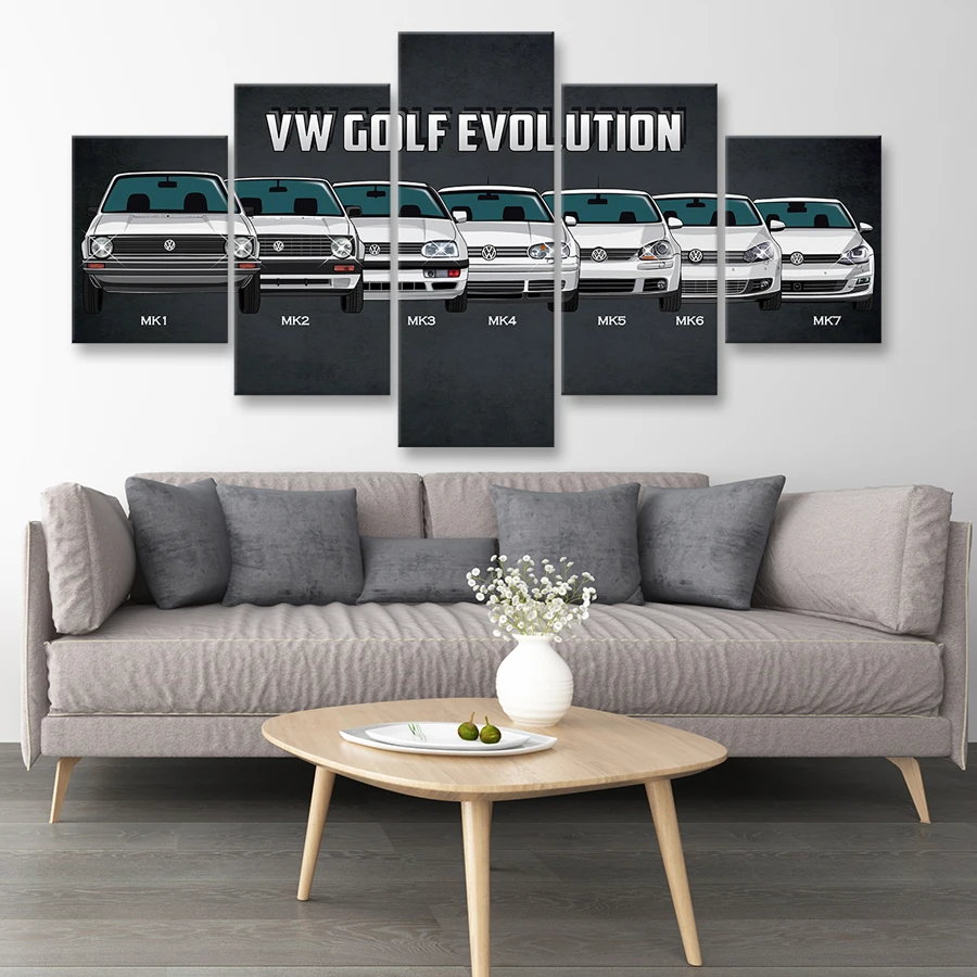 Vintage 5 Panels Canvas Art Hot VW Bus Sport Car Classic Poster Painting Living Room Wall Picture Print Home Decor Framework