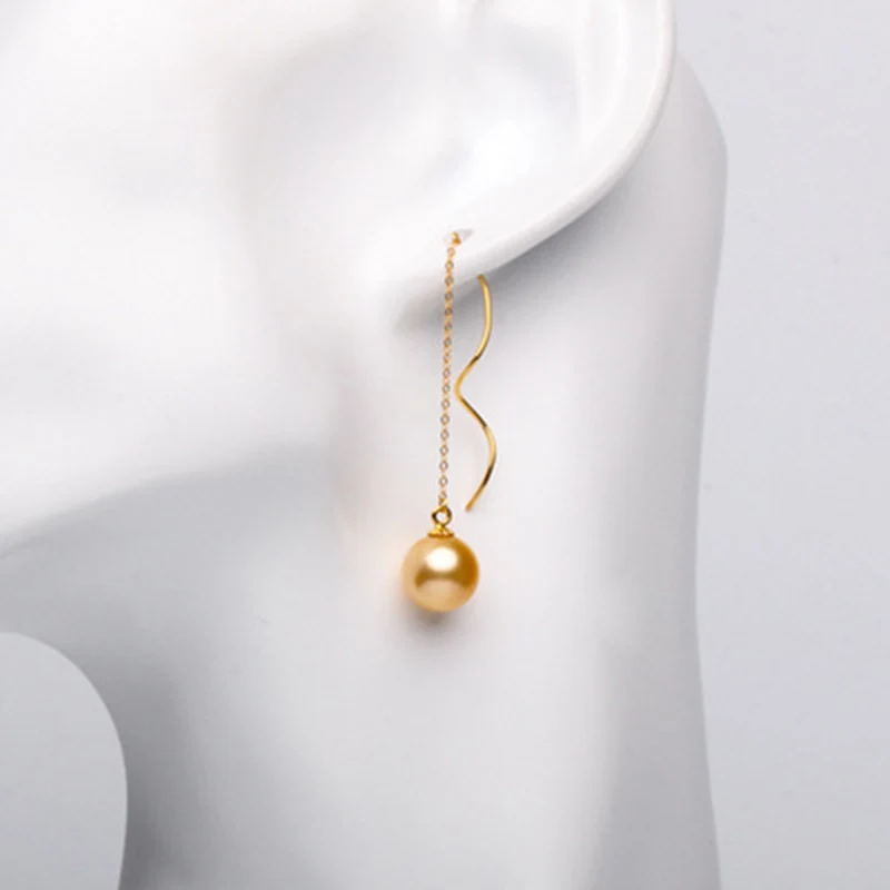 NYMPH New 18K Gold Earrings Drop Pearl Fine Jewelry Natural Round  Southsea Pearl AU750 Wedding Party For Women