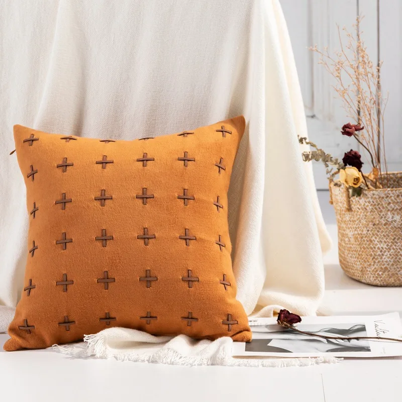 Square throw pillow covers decorative light luxury cushion cover plum and cross woollen cloth pillow case