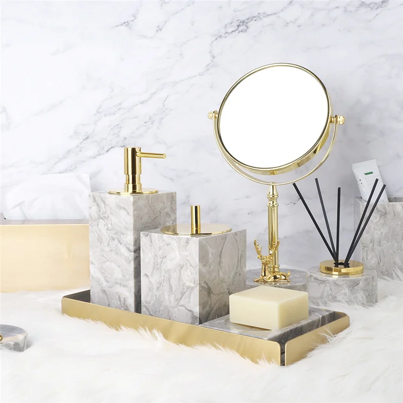 Bathroom Accessories Set Soap Dispenser/ Dishes Toothbrush Holder & Gargle Cups Tray Marble Lavatory Products Wedding Gifts