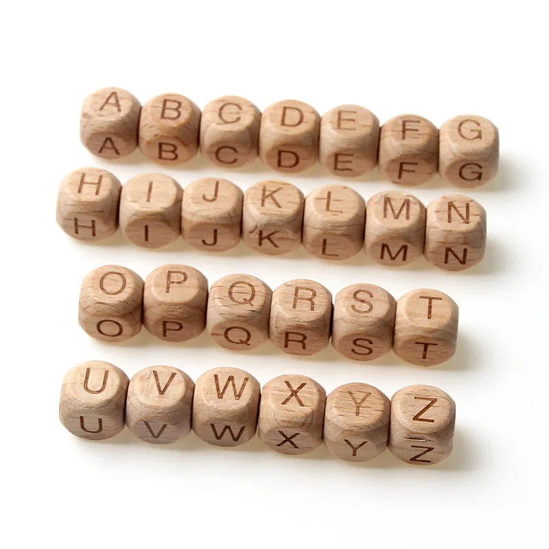 20pcs Square Alphabet Beads 10/12mm Natural Beech Wood Letter Beads For Jewelry Making Handmade Diy Necklace Bracelet Accessorie