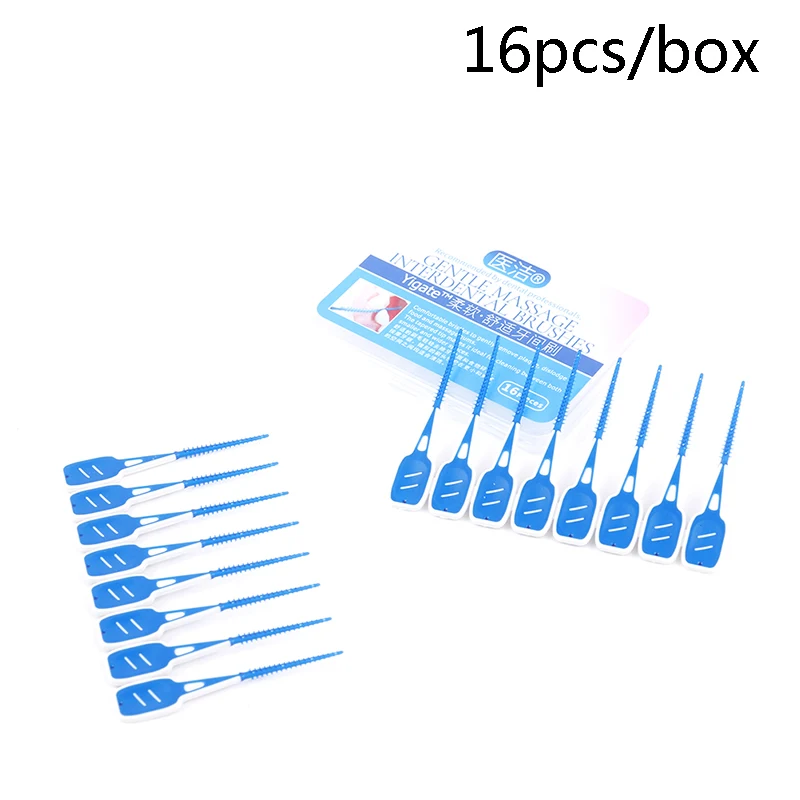 Escova de dentes interdental de silicone macio, fio dental portátil para limpeza oral, escova de dentes adulta, 16 peças