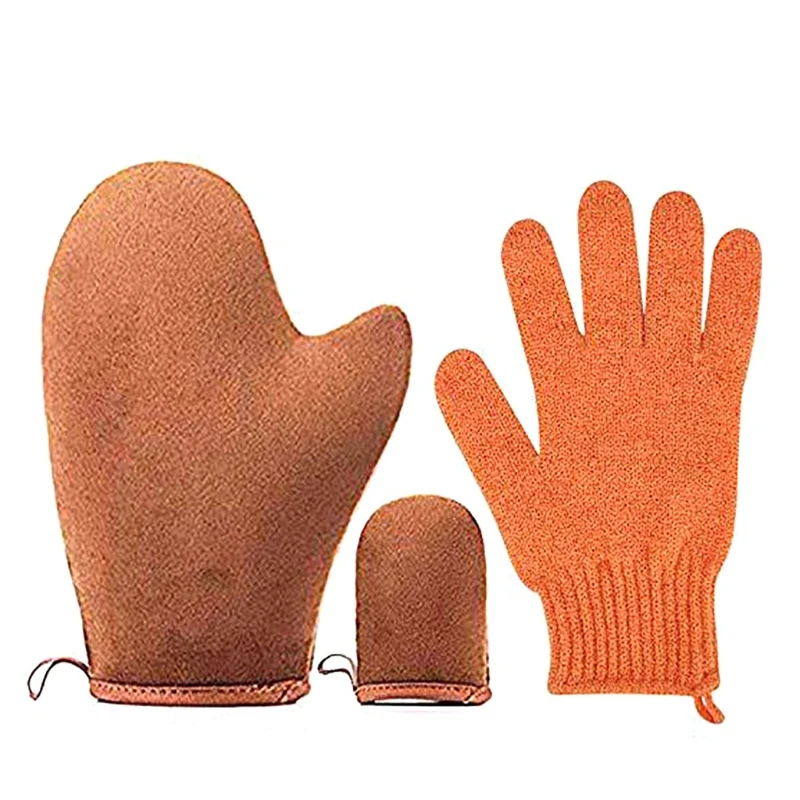 4Pcs Self Tanning Mitt with Back Lotion Applicator Kit Exfoliator Glove Finger Face Mittens Summer Sunscreen Cream Spray Mousse