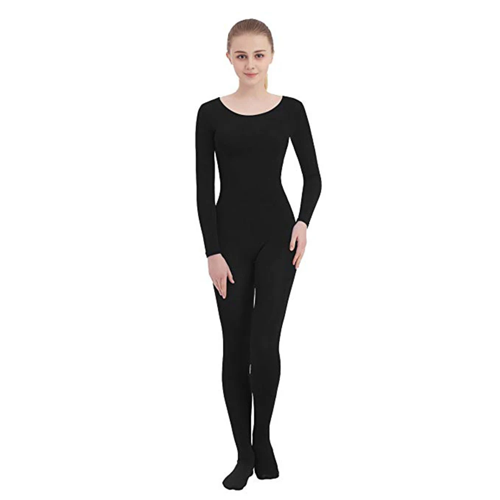 SPEERISE Long Sleeve Full Body  Unitards for Women Dance Black Gymnastics Unitard Round neck Spandex Catsuits Halloween cosplay