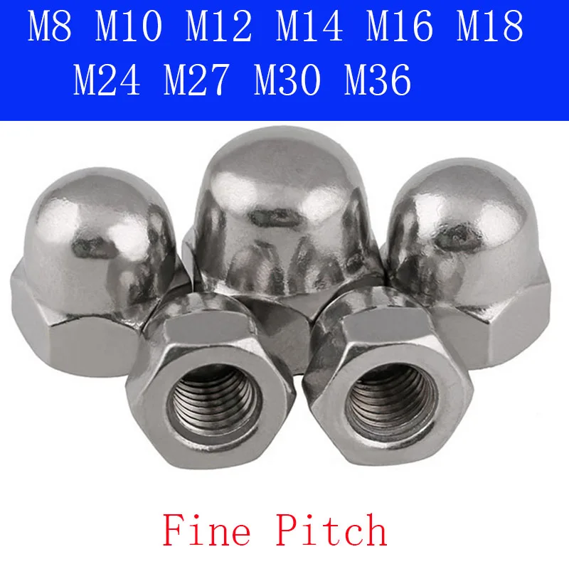 M8 M10 M12 M14 M16 M18 M20 M24 M27 M30 M36 Fine Pitch Hexagon Cap Nuts Hex Acorn Nuts 304 Stainless Steel DIN 1587