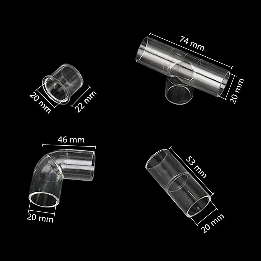 Inner Diameter 20mm Transparent Acrylic Connector Tee Straight Elbow Coupling Adapter End Caps Fish Tank Aquarium Pipe Fittings