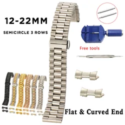 Semicircle Link Solid Stainless Steel Watchband 10 12 13 14 16 17 18 19 20 21 22mm Replacement Watch Band Strap 2in1 End Belt