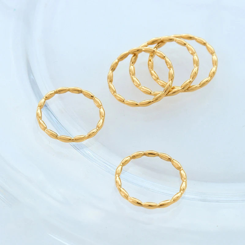 INS Simple Overlay Plain Stainless Steel PVD 18k Gold Plated Oval Beads String Stacker Ring For Women Girls Jewelry