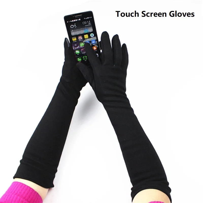 Guantes largos de algodón con pantalla táctil para mujer, manoplas cálidas de dedo completo de manga larga para otoño e invierno, 28/38/48cm