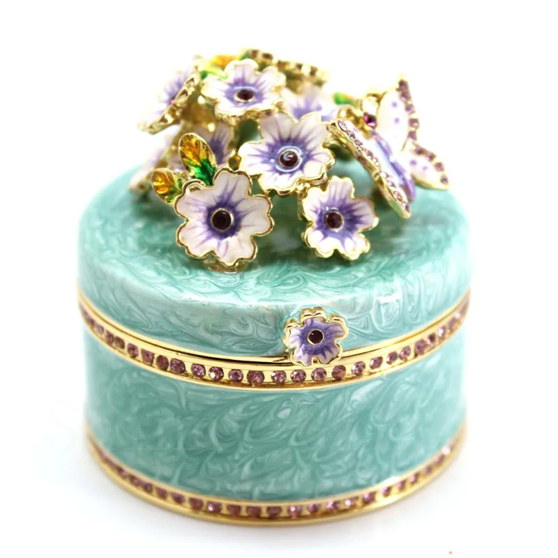 

SHINNYGIFTS Wedding Favor Circle shape Flower Trinket Box Jewelry Gift Box Metal Gift Box