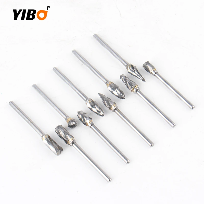 10 Stks/set 3Mm Schacht 6Mm Grove Tanden Tungsten Carbide Roterende Bestand Burr Voor Slijpen Hout Aluminium Frees