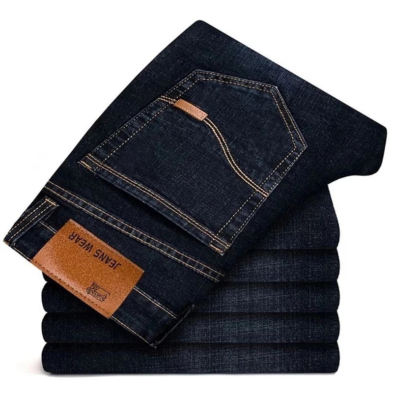 2023 New Men\'s Stretch Regular Fit Jeans Business Casual Classic Style Fashion Denim Trousers Male Black Blue Pants 28-40
