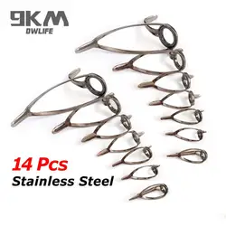 Fishing Rod Guides Tip Tops 14Pcs Sea Heavy Duty Stainless Steel Replacement Fishing  Accessories Ceramic Eye Ring Repair 4~14mm