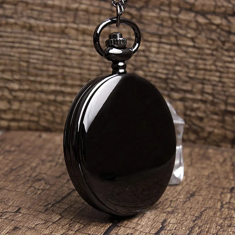 Retro Smooth Men Black Pocket Watch Silver Polish Quartz Fob Pocket Watches Pendant with Chain