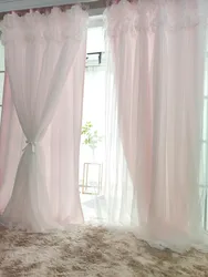 Luxury Korean Pink Curtains for Living Room Princess Lantern Romantic Layers Cortina Guaze Tulles Voile for Kids Girls Bedroom