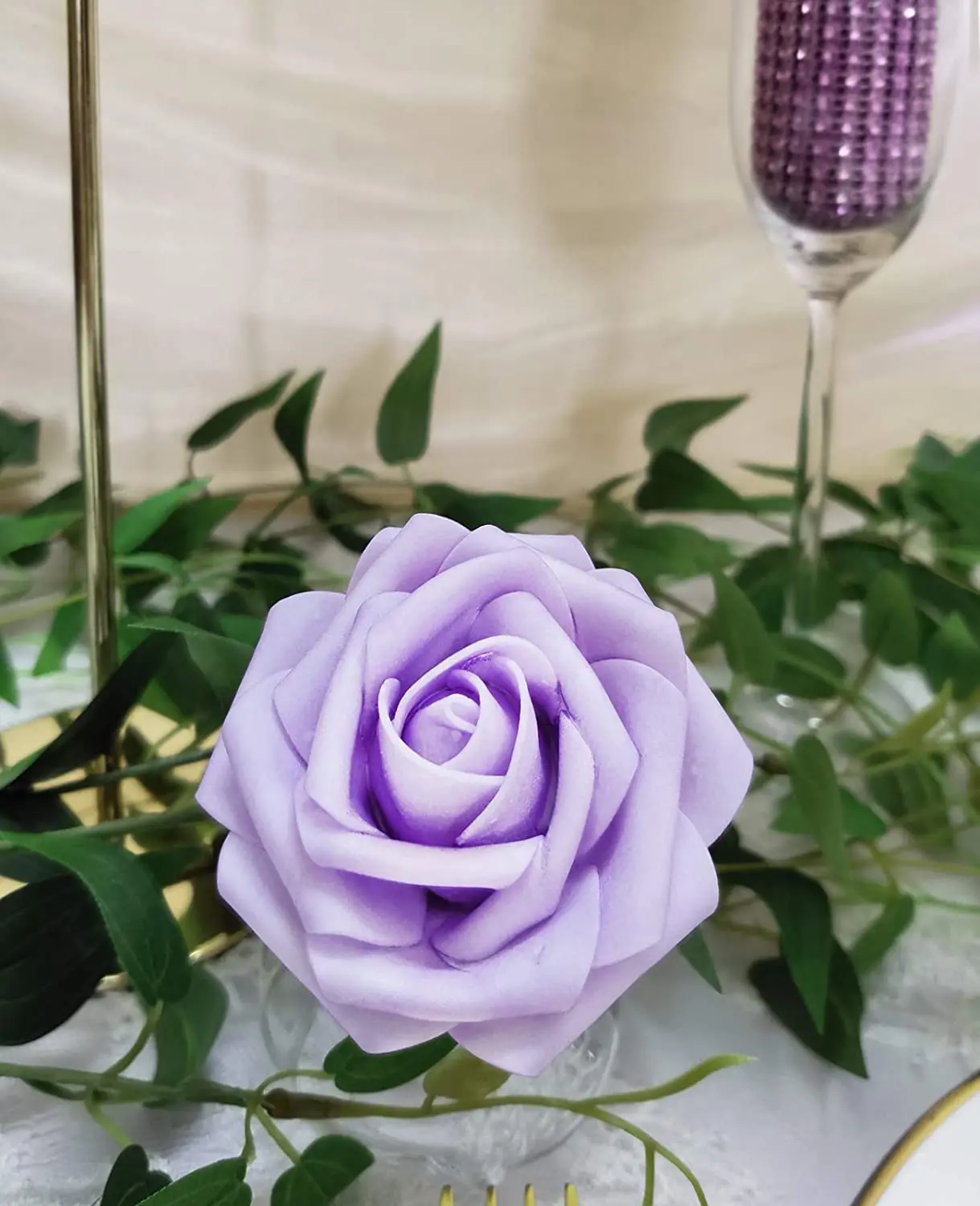 Mefier Home Artificial Flowers 25PCS Real Looking Ombre Colors Purple Fake Roses with Stem for DIY Wedding Party Home Decoration