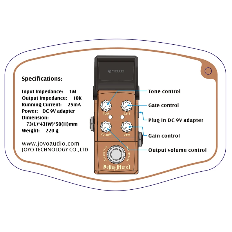 JOYO JF-321 pocisk metalowy stroik do gitary wbudowana funkcja bramki szumowej True Bypass pedał gitary