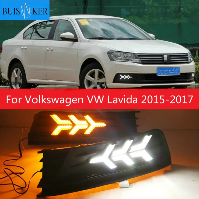 

1 Pair For Volkswagen VW Lavida 2015-2017 with Yellow Trun Signal Light Blue Night Lamp LED DRL Daytime Running Light