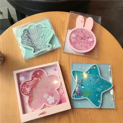 Cute Coasters Rabbit Romantic Cherry Blossom Season Ocean Quicksand Silicone Water Cup Mug Placemat Cushion Insulation Hot Pad