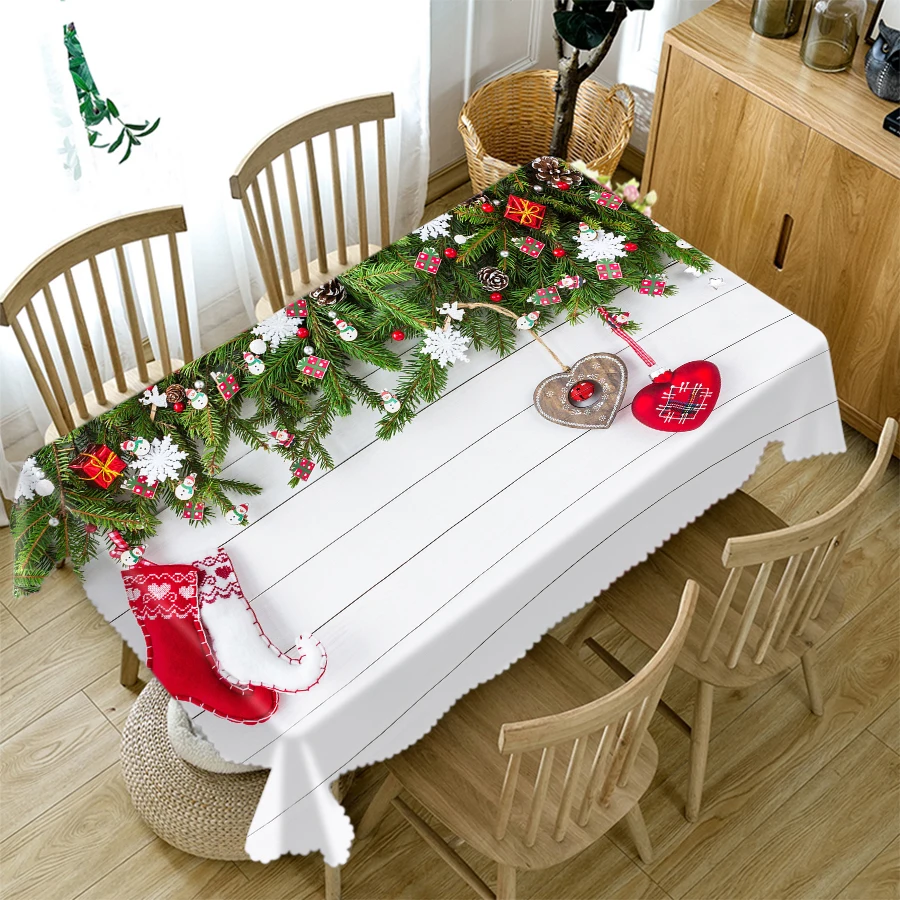 3d Christmas Tablecloth Imitation Wood Grain Light Post and Bell Pattern Rectangular/Round Table Cloth Cover Towel image 6