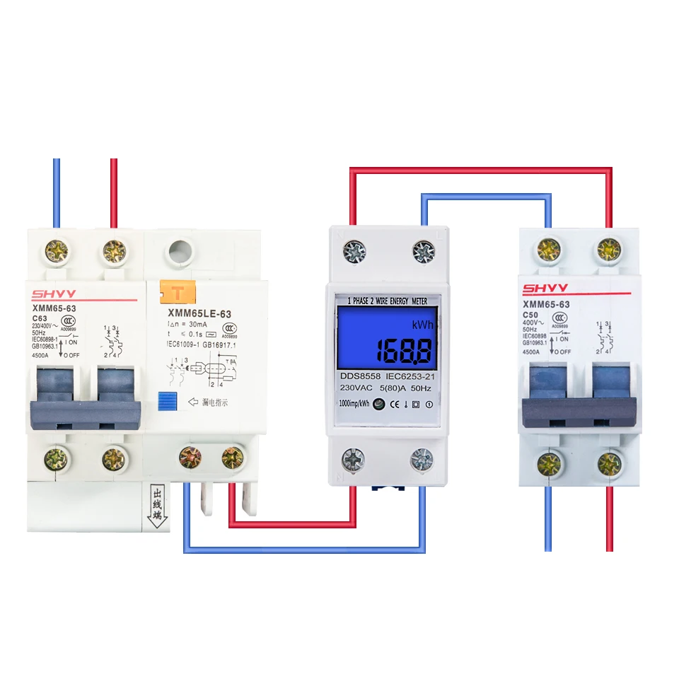 Din Rail kWh Meter 1 Phase 2 Wire LCD Digital Display Power Consumption Energy Electric kWh Counter AC 110V-230V 50/60Hz