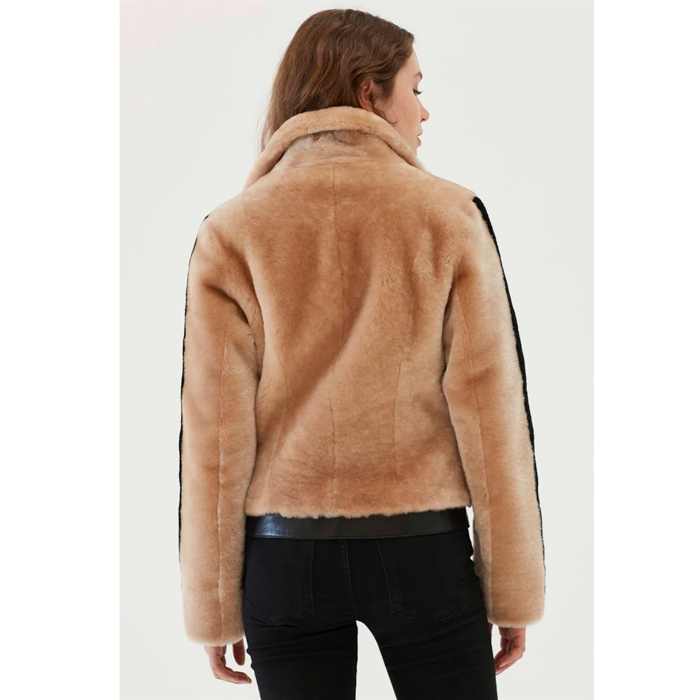 Chaqueta de borreguito para mujer, abrigo de lana informal, chaqueta de piel de pavo, abrigo corto de piel de oveja para mujer, abrigos de invierno,
