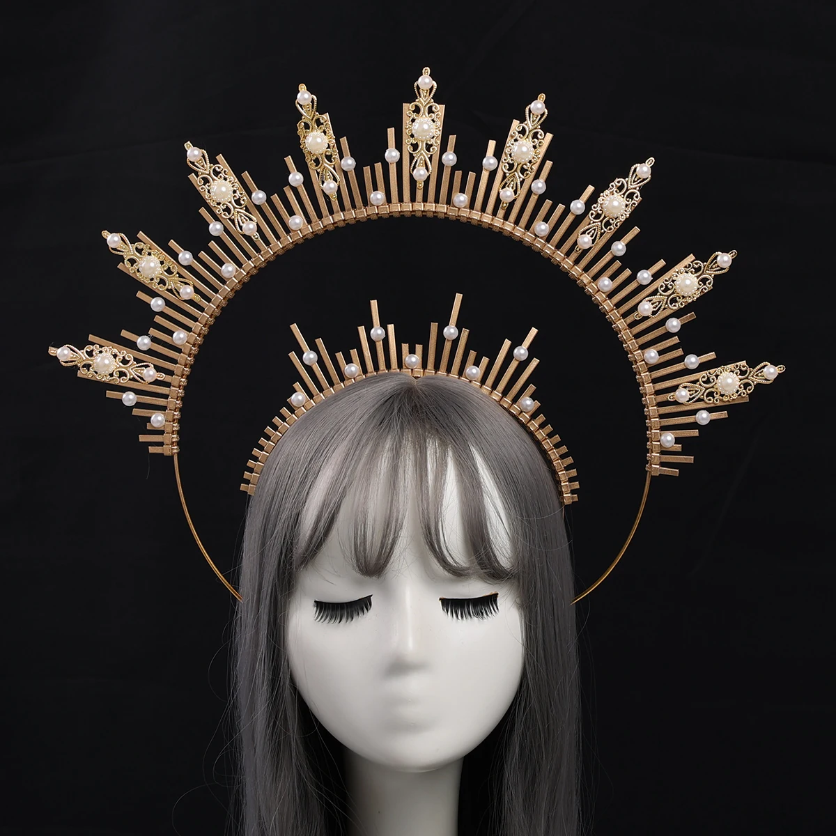 Goddess Baroque Gothic Halo Crown Gold Halo Headpiece Boho Wedding Tiaras Spiked Sunburst Headband Mary Headdress