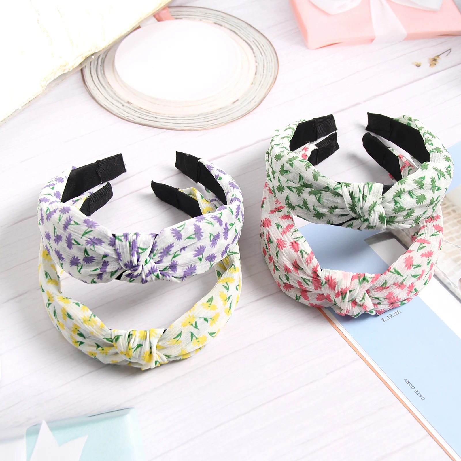 Furling Girl Pack of 1pc  Net yarn Bow Knotted Hair Bands Hair Loop Plant Print Headbands for Women Hair Accessories