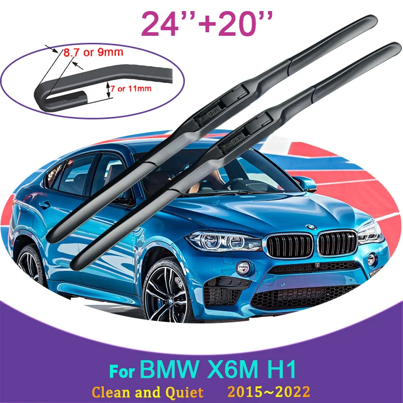 for BMW X6M H1 2015 2016 2017 2018 2019~2022 Model Frameless Rubber Wiper Snow Scraping Front Windshield Brushes Car Accessories