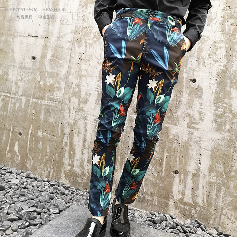 Storm Printing Hippo Leisure Time Pants Self-cultivation Tide Male Han Banku Nightclub Suit Tide Male Hairdressing Mr. Pants