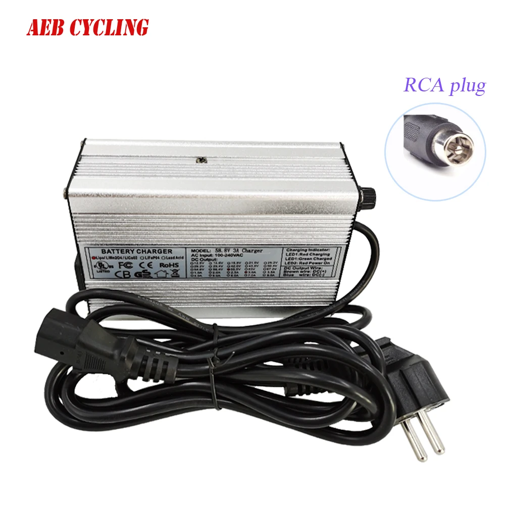 Li-ion Battery Charger for MATE X Bike, Charger with RCA Charge Plug, 54.6V 2A 3A 4A 58.8V