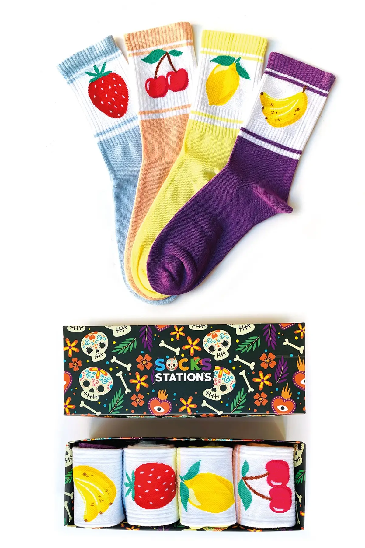 Unisex Fruit Pattern Colorful Socks Box 8 piece (two-box)