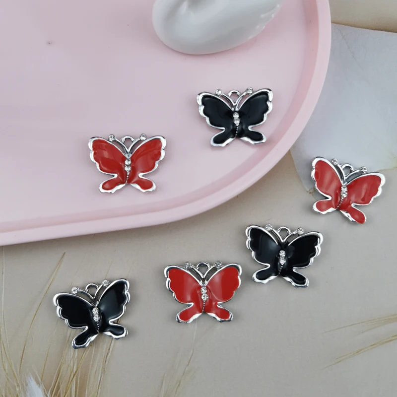 ApeUr 10PCS Alloy Butterfly Enamel Charms Insect Pendants Crafts Earrings Dangle Fit DIY Jewelry Accessory White K Base