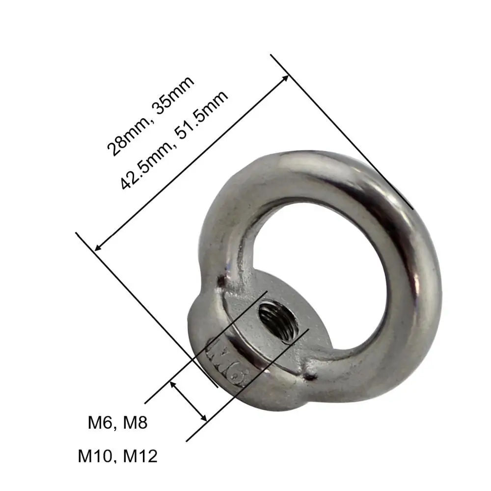 2PCS DIN 582แหวนยก Eye Nut M5 M6 M8 M10 M12สแตนเลส304และ316ฮาร์ดแวร์เมตริก Eye Nuts